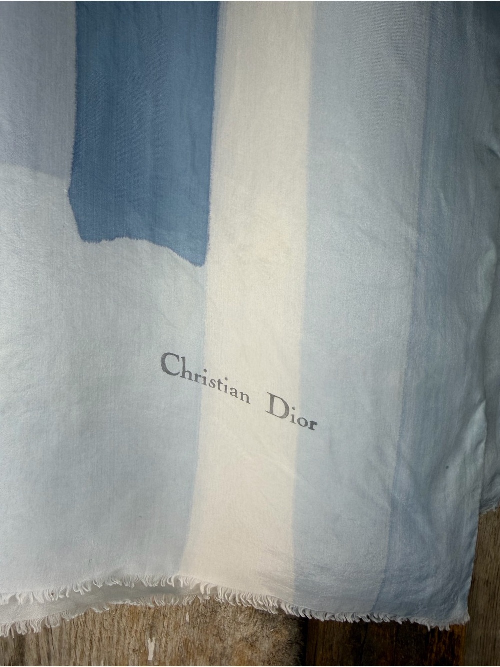 VTG Dior Silk Oblong Scarf Abstract Block Stripe Ice Blue Cream Minimalist - Picture 2 of 16
